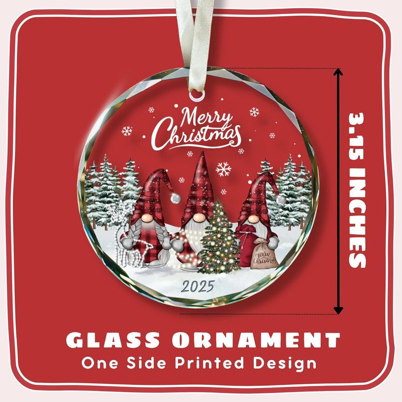 TEEBIM Gnome Ornaments - Gnome Christmas Ornament 2025 - Holiday Gnomes Ornaments for Christmas Tree - Gifts for Gnomes Lovers, Family, Friends - Glass Hanging Ornament - Image 2